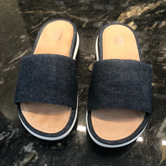 Fitflop Women Sandal Loosh Luxe Slide Size 6 Blue Denim - Picture 2 of 10
